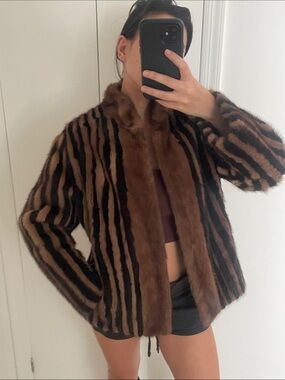 Mink Brown & Black Striped Fur Jacket